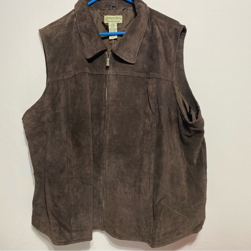 Vintage St. John’s Bay Women's Suede Brown Full Zip Vest Waistcoat Size 26W